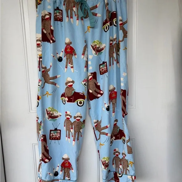 •Nick & Nora• Sock Monkey Pattern Pajama Set - Size Large - Picture 8 of 13